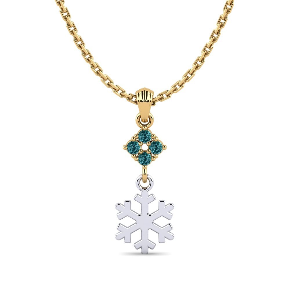 14k Oro Amarillo & Blanco Diamante Azul Colgante de Mujer Cydins