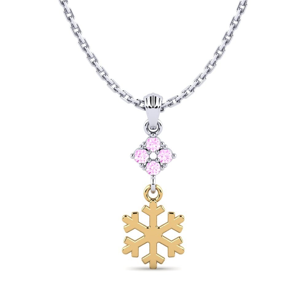 18k Oro Blanco & Amarillo Zafiro Rosado Colgante de Mujer Cydins