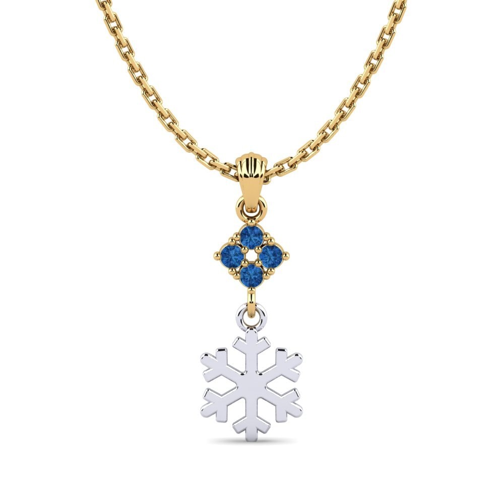 14k Oro Amarillo & Blanco Circonita Azul Oscuro Colgante de Mujer Cydins