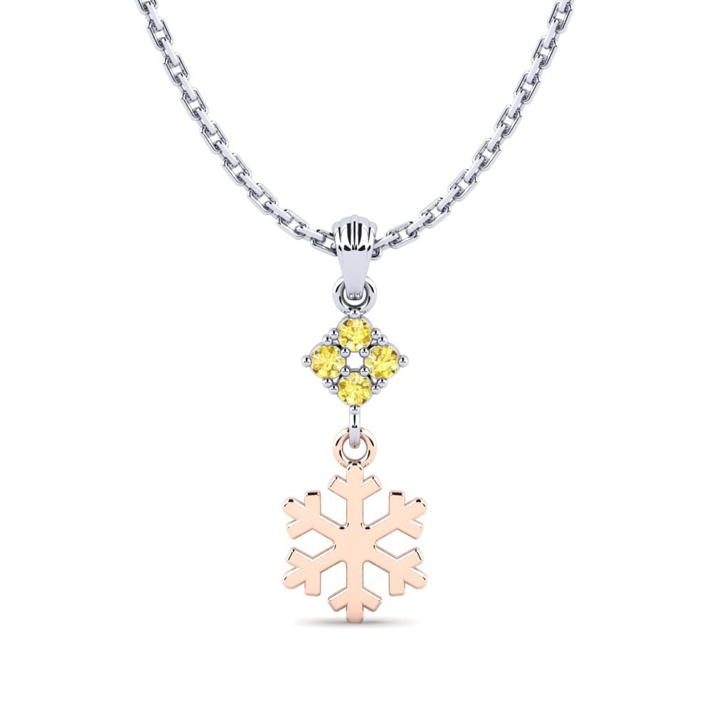 14k Oro Blanco & Rosa Zafiro amarillo Colgante de Mujer Cydins