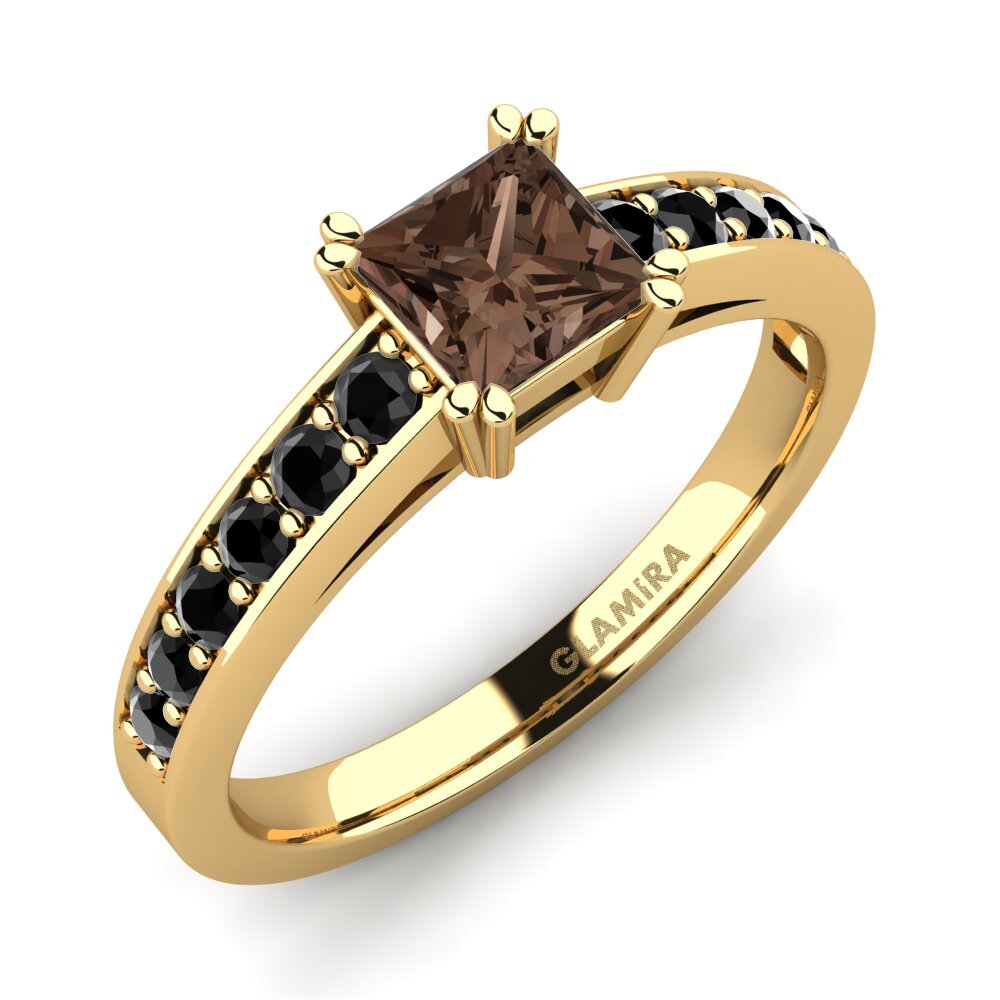 18k Oro Amarillo Cuarzo humo Anillo de compromiso Cynthia