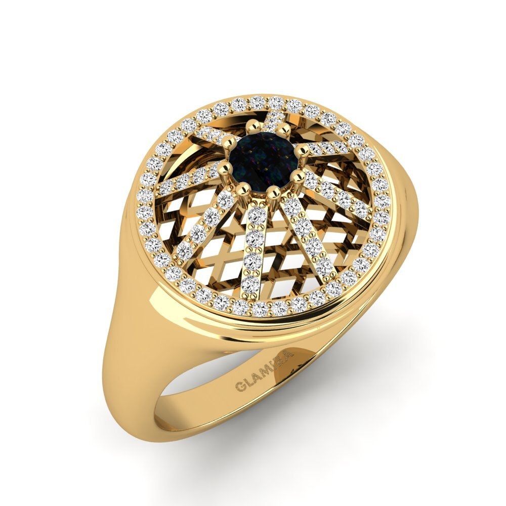 14ct Yellow Gold Black Opal Men's Ring Cypress