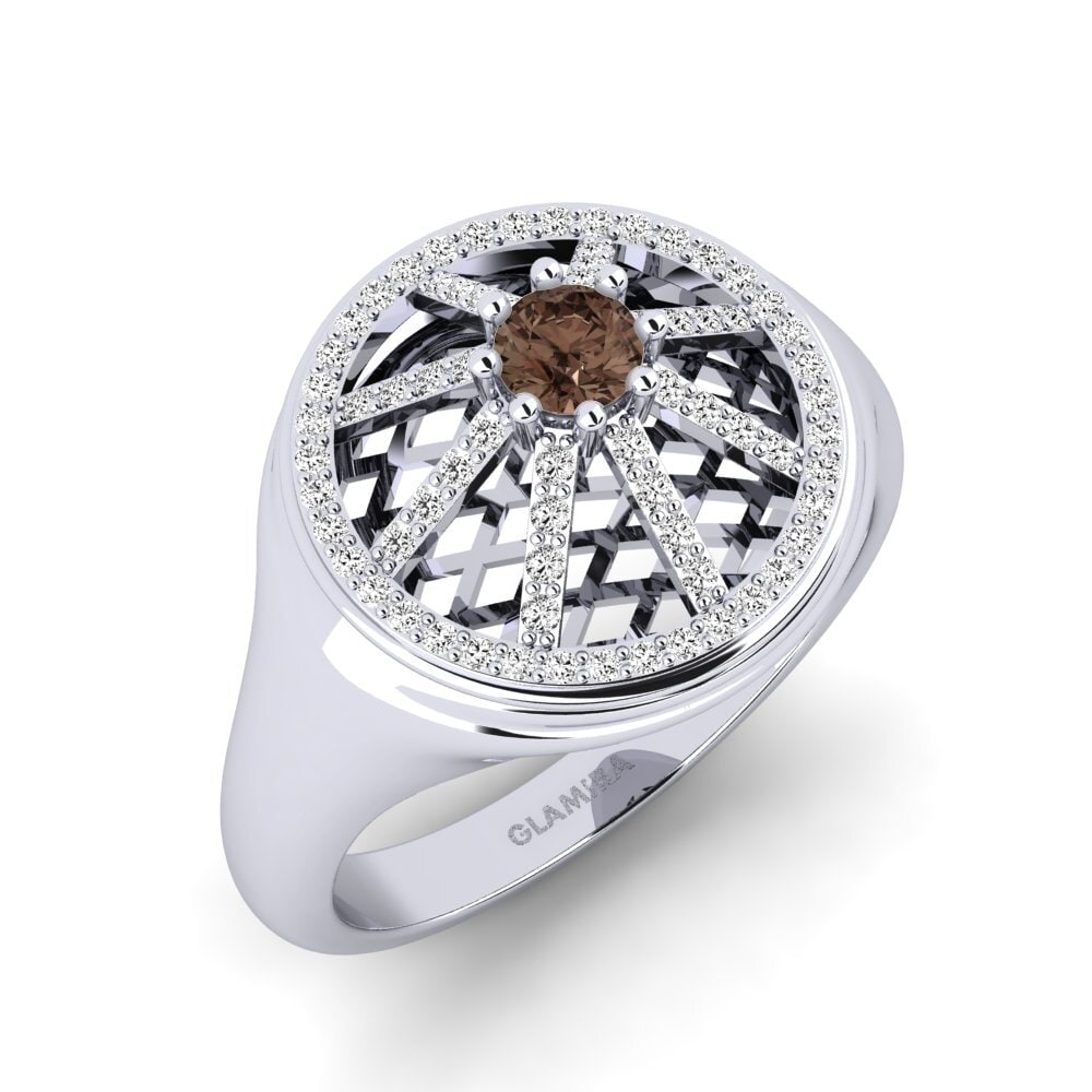 White Silver Smoky Quartz Men's Ring Cypress
