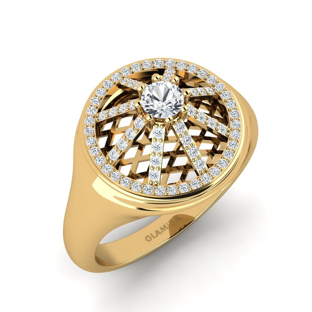18ct Yellow Gold White Zircon Men's Ring Cypress