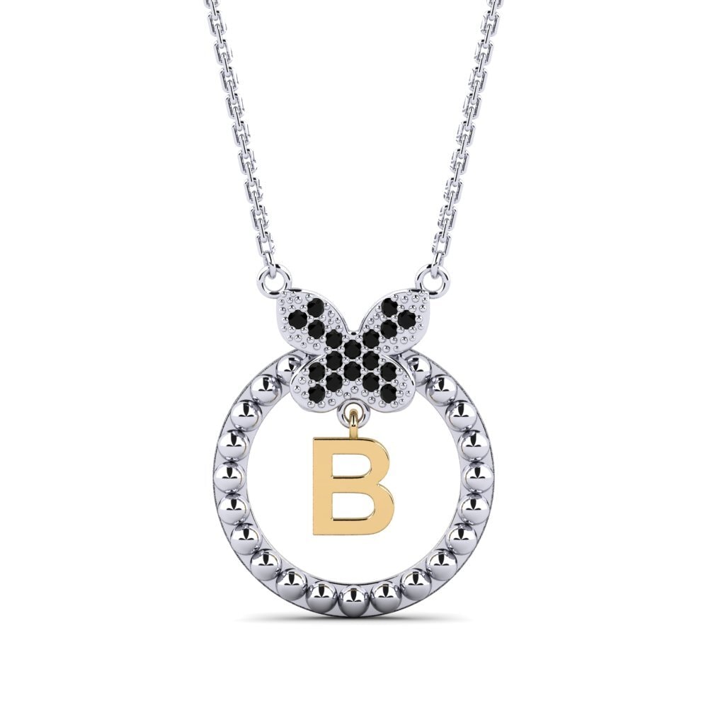 585 Weiß & Gelbgold Schwarzer Saphir Damen halskette Cystite - B