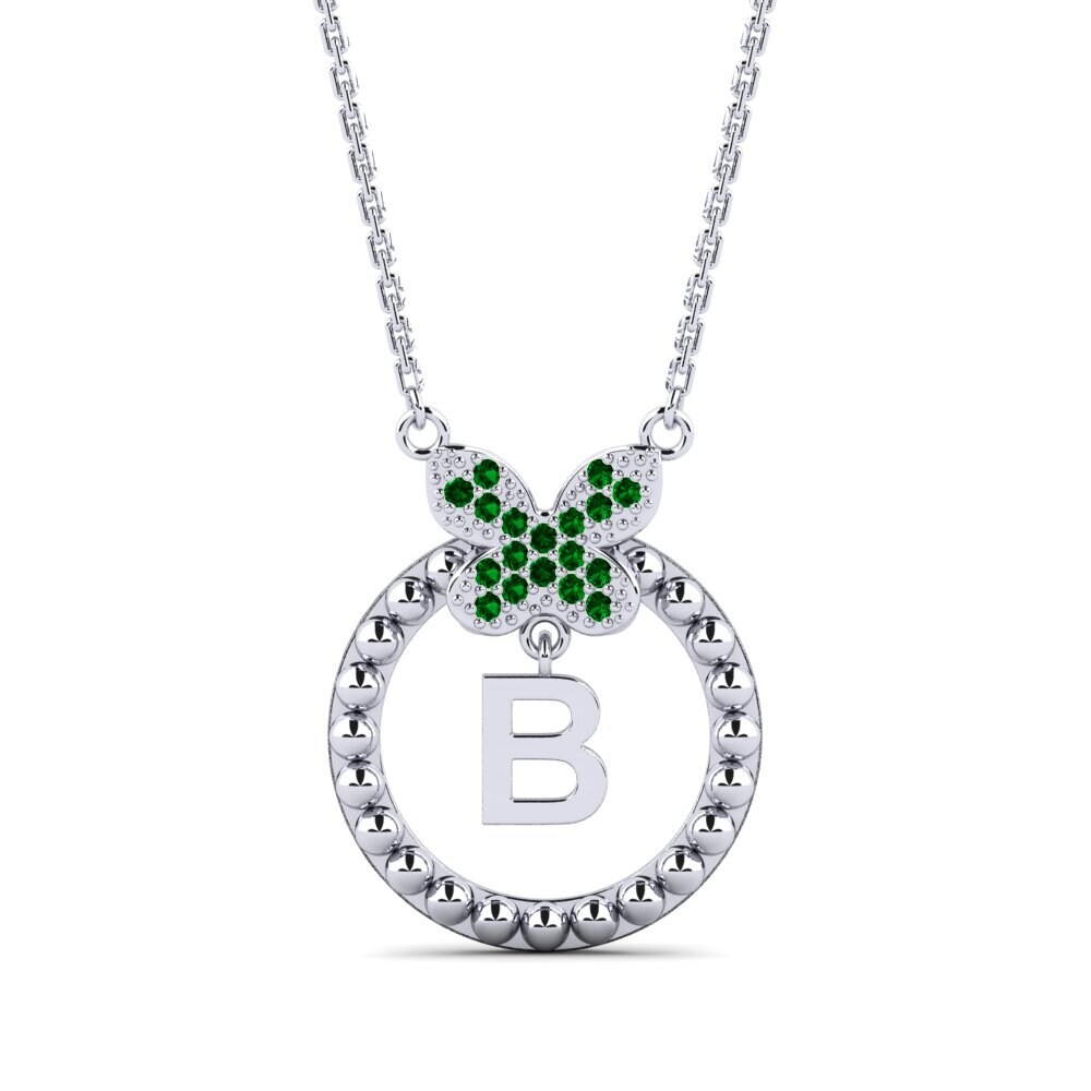 950 Platin Grüner Zirkonia Damen halskette Cystite - B