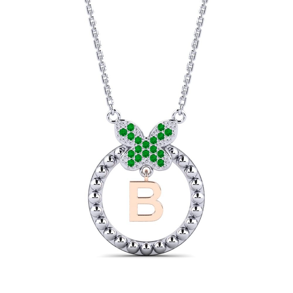 585 Weiß & Rotgold Smaragd Damen halskette Cystite - B