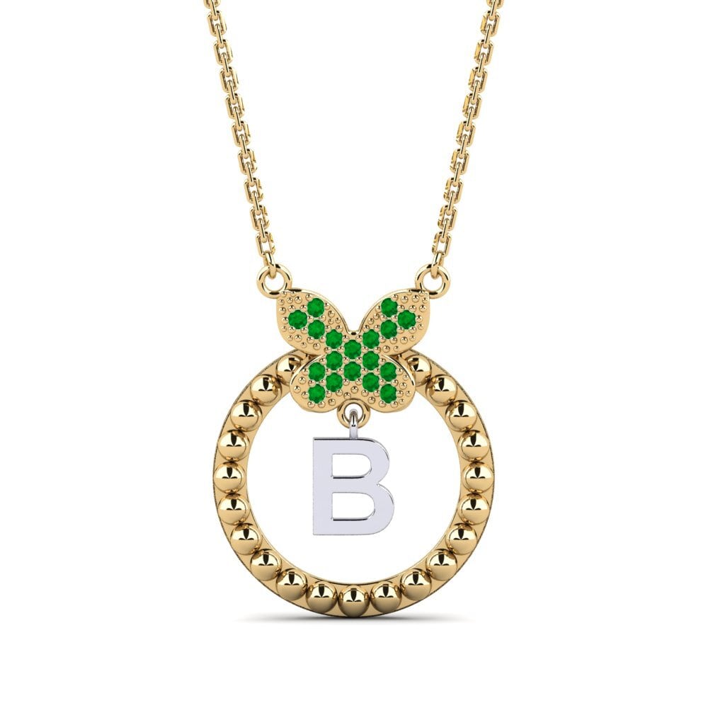585 Gelb & Weißgold Smaragd Damen halskette Cystite - B
