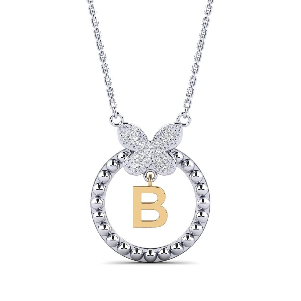 585 Weiß & Gelbgold Labor-gezüchteter Diamant Damen halskette Cystite - B