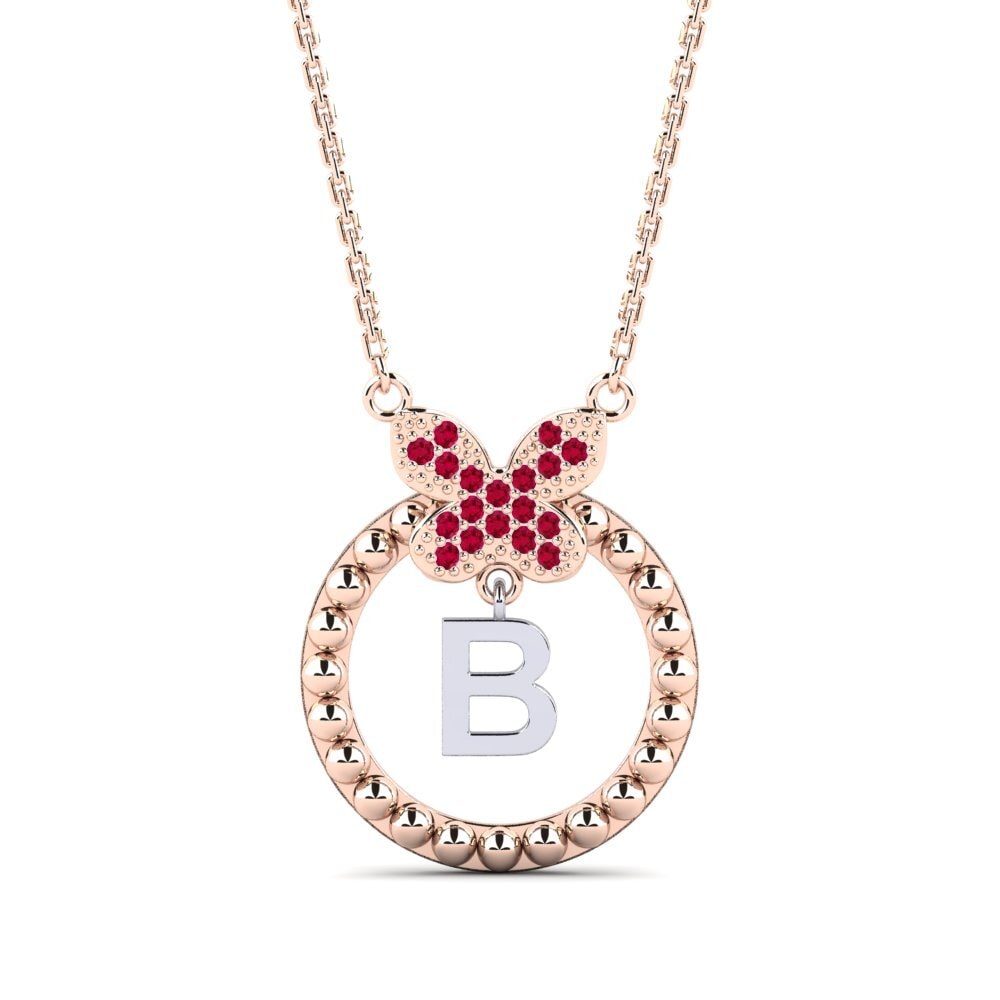 9ct Rose & White Gold Ruby Women's Necklace Cystite - B
