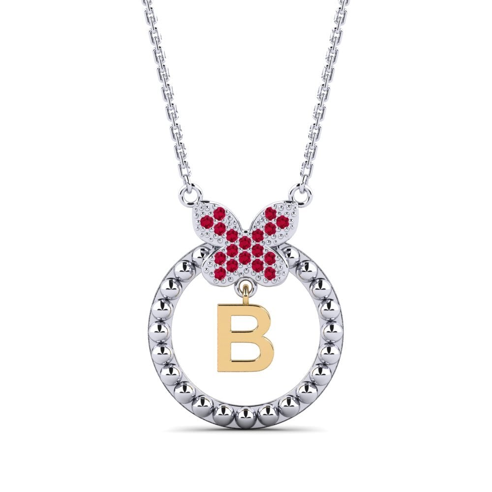 585 Weiß & Gelbgold Rubin Damen halskette Cystite - B