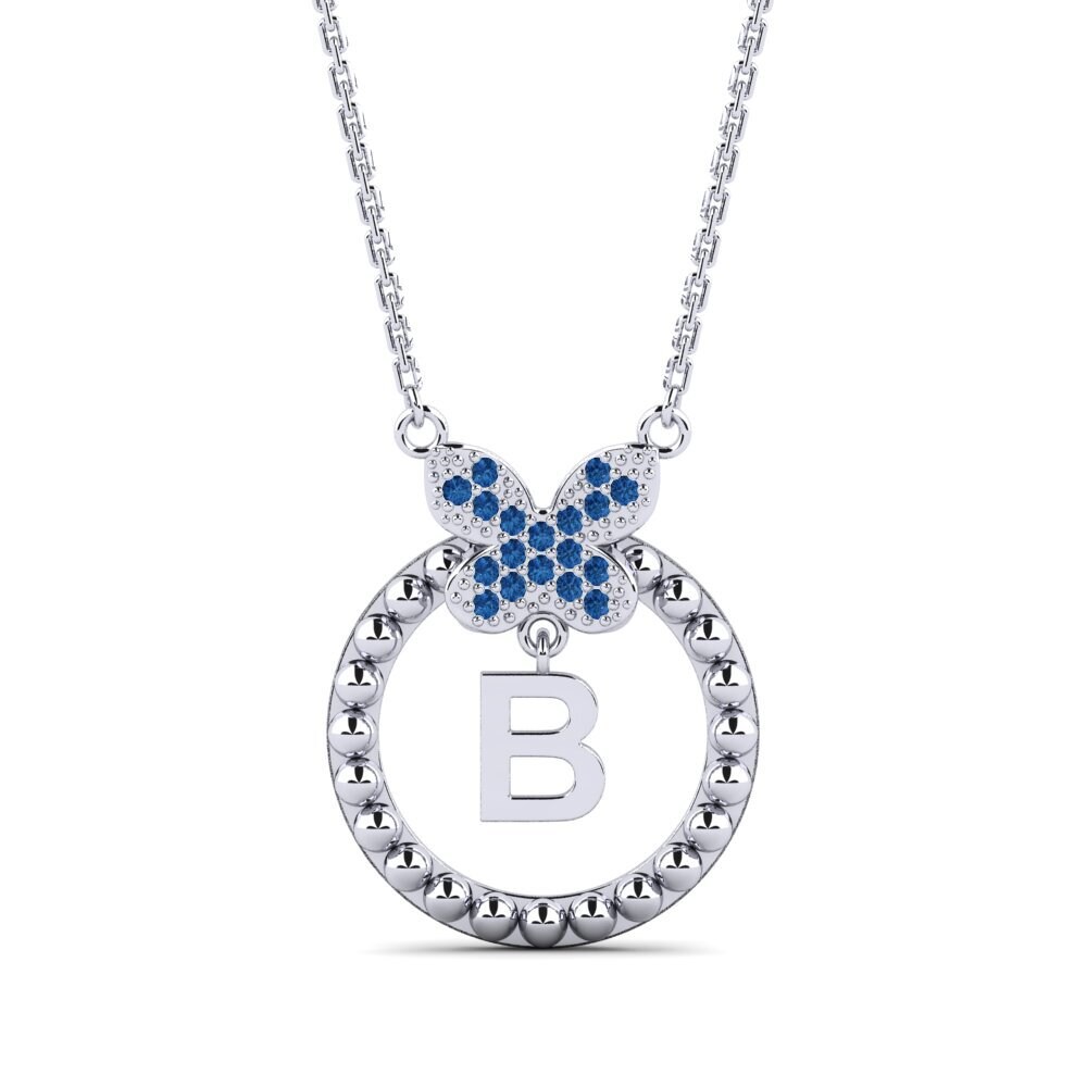 Weißgold 375 Dunkelblauer Zirkonia Damen halskette Cystite - B