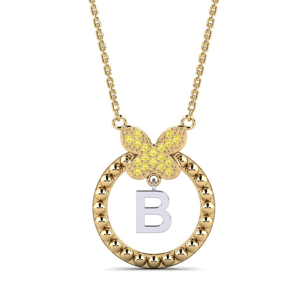 750 Gelb & Weißgold Gelber Saphir Damen halskette Cystite - B
