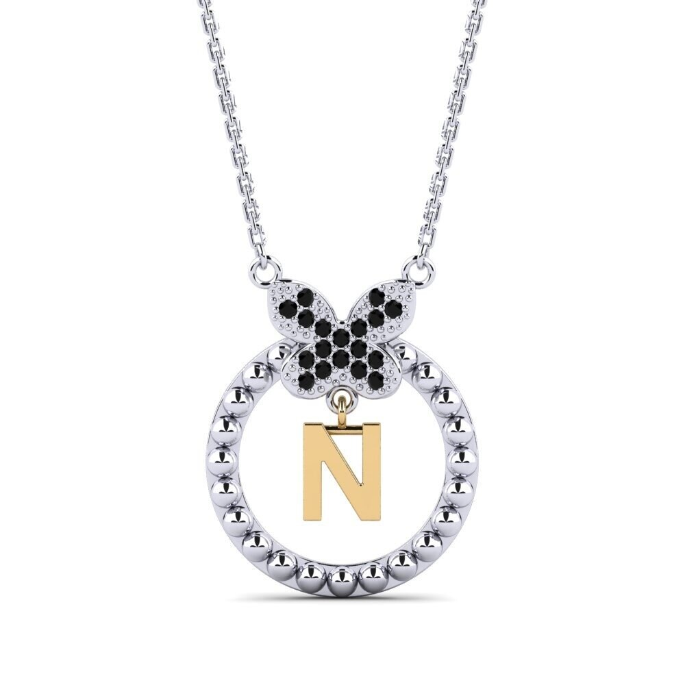 585 Weiß & Gelbgold Schwarzer Onyx Damen halskette Cystite - N