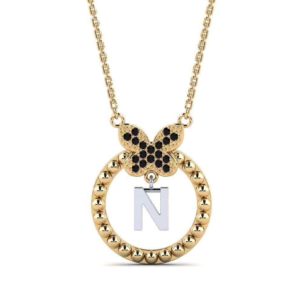 585 Gelb & Weißgold Schwarzer Saphir Damen halskette Cystite - N