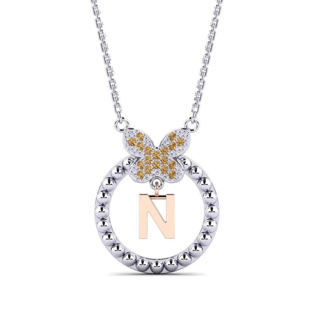 585 Weiß & Rotgold Brauner Diamant Damen halskette Cystite - N