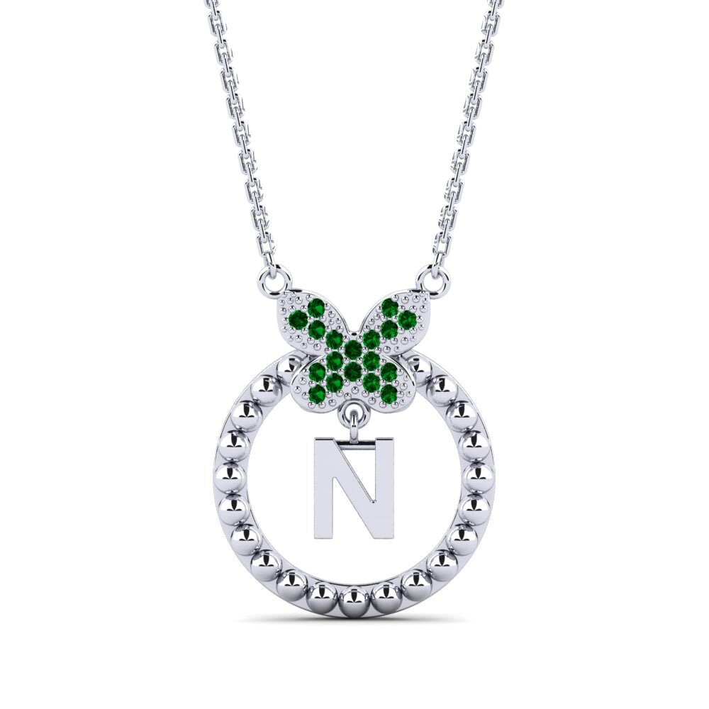 950 Platin Grüner Zirkonia Damen halskette Cystite - N