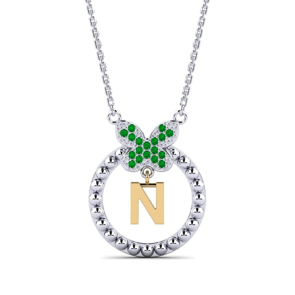 585 Weiß & Gelbgold Smaragd Damen halskette Cystite - N