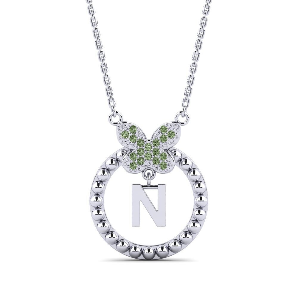 Weißgold 375 Grüner Diamant Damen halskette Cystite - N