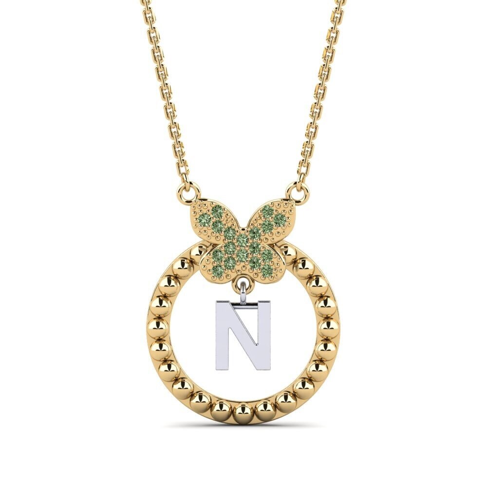 585 Gelb & Weißgold Grüner Diamant Damen halskette Cystite - N