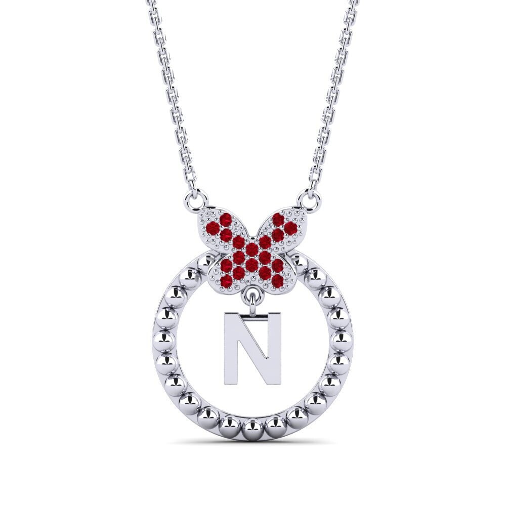 950 Palladium Roter Zirkonia Damen halskette Cystite - N