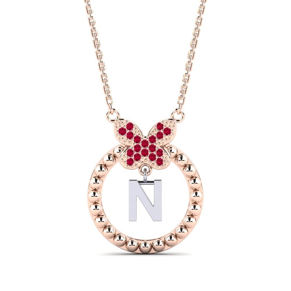 9ct Rose & White Gold Ruby Women's Necklace Cystite - N