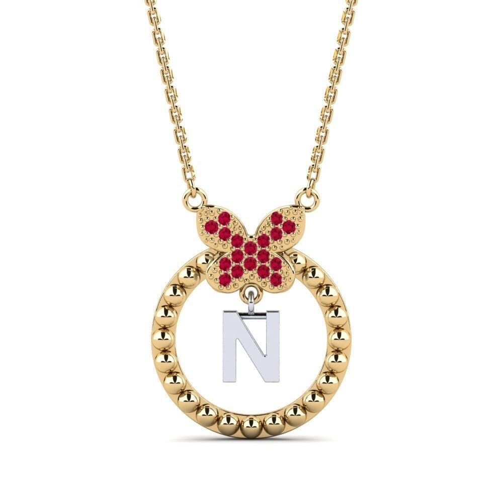 585 Gelb & Weißgold Rubin Damen halskette Cystite - N