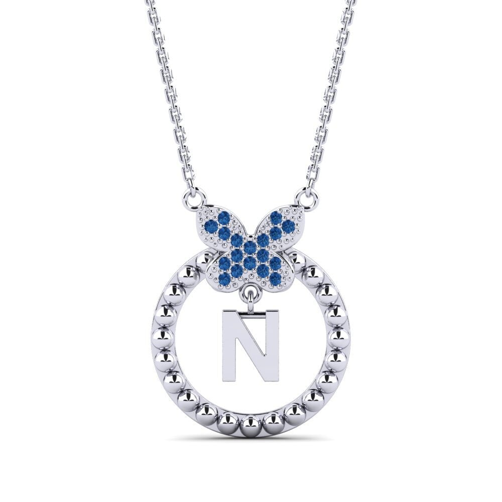 Weißgold 375 Dunkelblauer Zirkonia Damen halskette Cystite - N