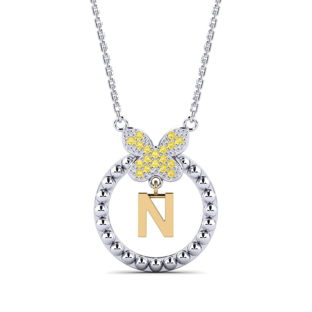 750 Weiß & Gelbgold Gelber Saphir Damen halskette Cystite - N