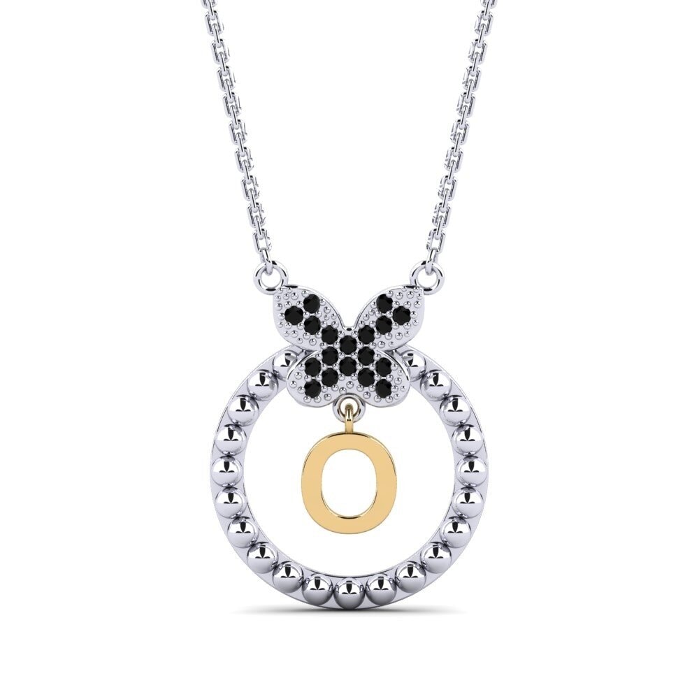 585 Weiß & Gelbgold Schwarzer Onyx Damen halskette Cystite - O