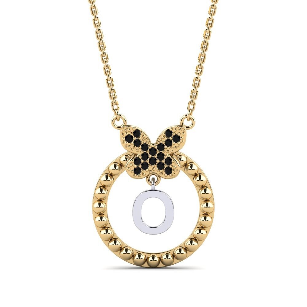 585 Gelb & Weißgold Schwarzer Saphir Damen halskette Cystite - O