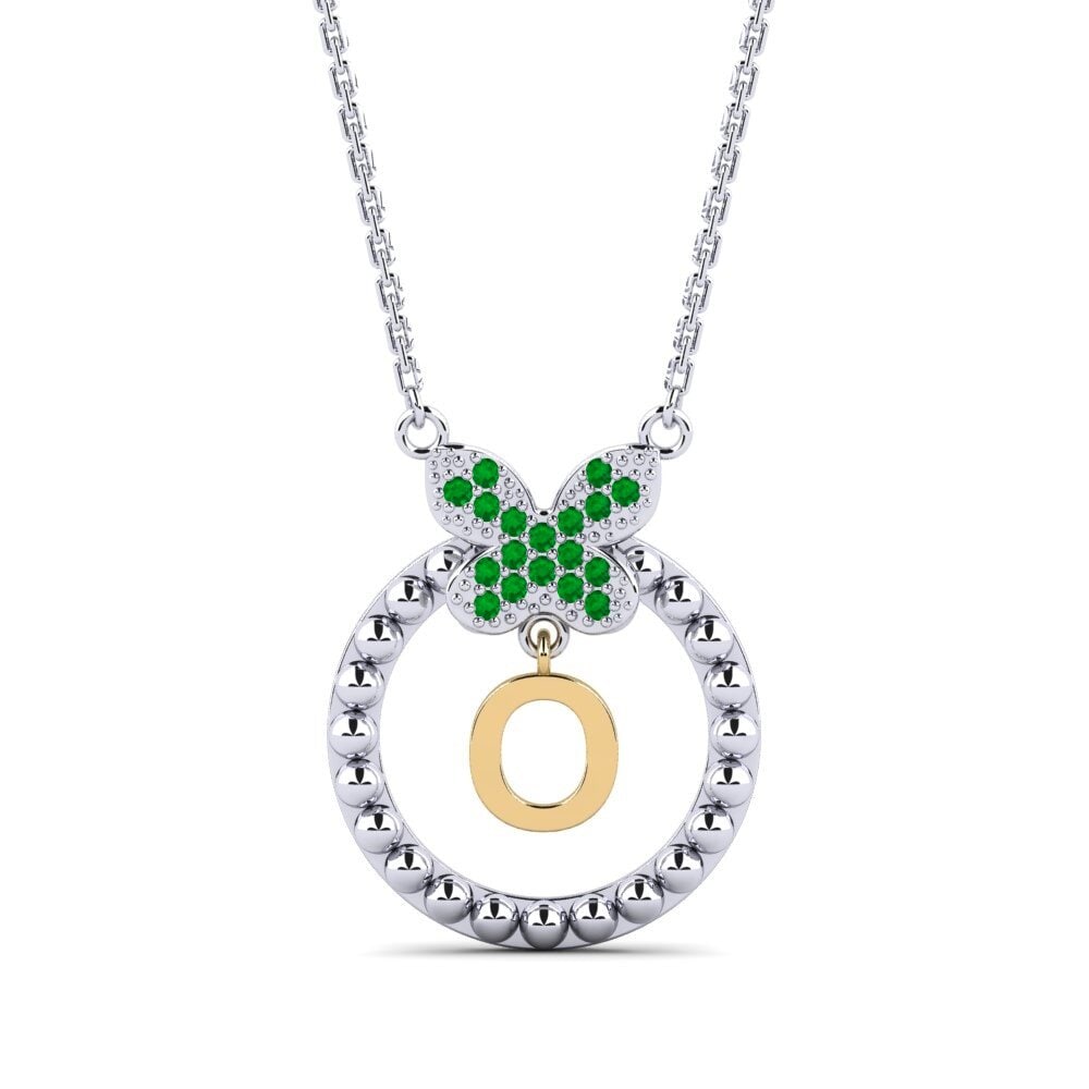 585 Weiß & Gelbgold Smaragd Damen halskette Cystite - O