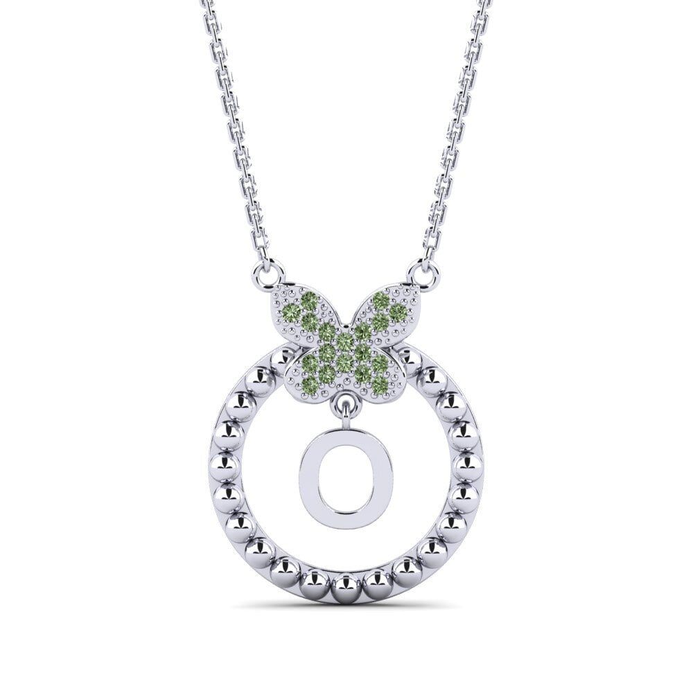 Weißgold 375 Grüner Diamant Damen halskette Cystite - O