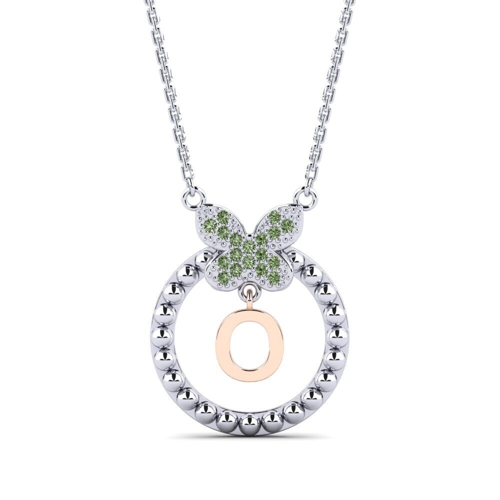 585 Weiß & Rotgold Grüner Diamant Damen halskette Cystite - O