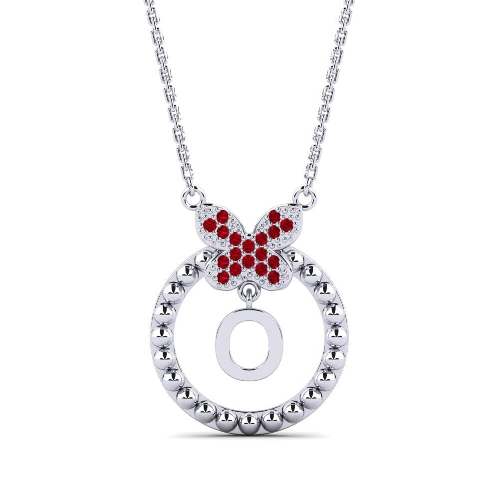 950 Palladium Roter Zirkonia Damen halskette Cystite - O