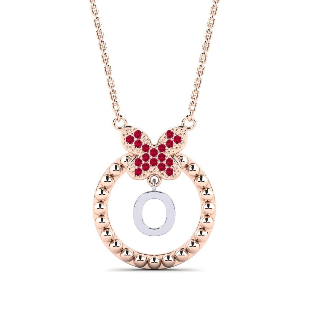 9ct Rose & White Gold Ruby Women's Necklace Cystite - O