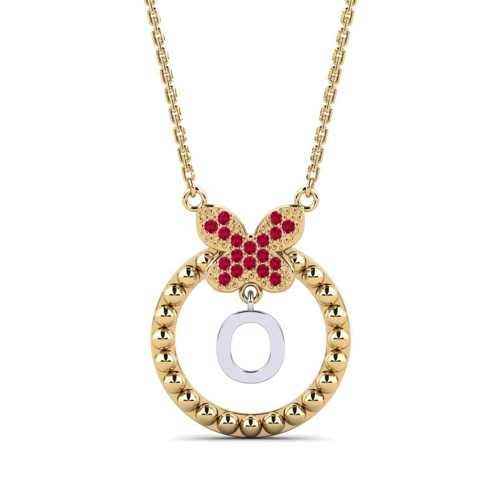 585 Gelb & Weißgold Rubin Damen halskette Cystite - O