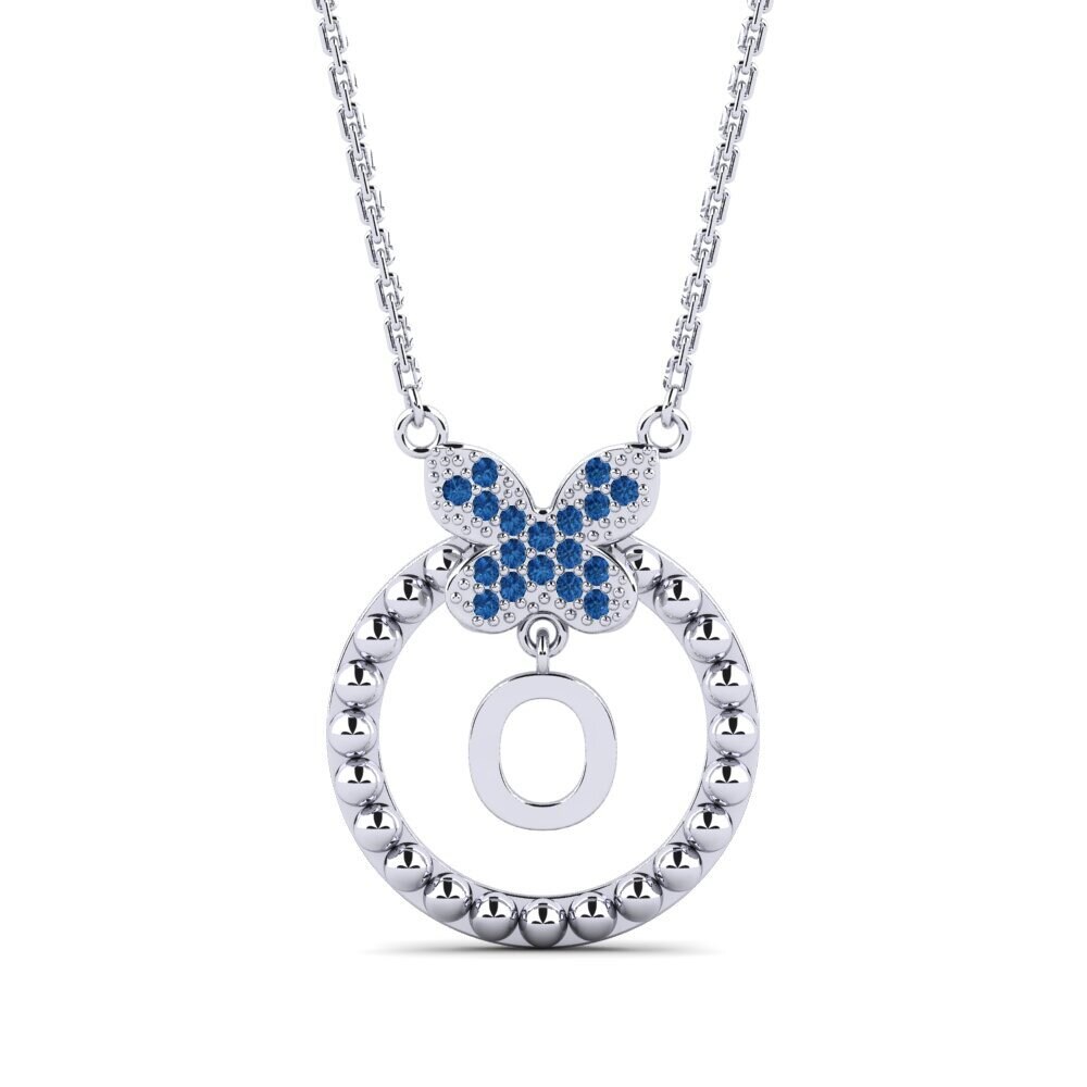 Weißgold 375 Dunkelblauer Zirkonia Damen halskette Cystite - O
