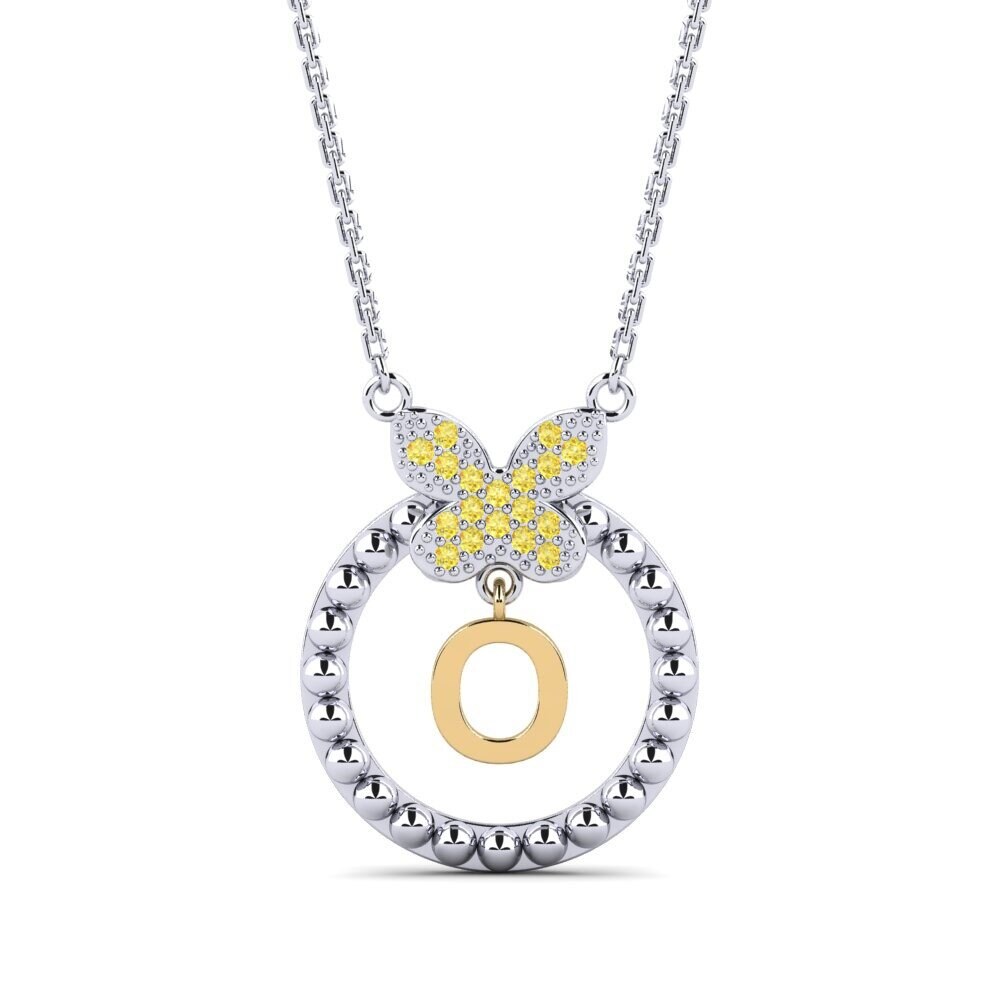 750 Weiß & Gelbgold Gelber Saphir Damen halskette Cystite - O