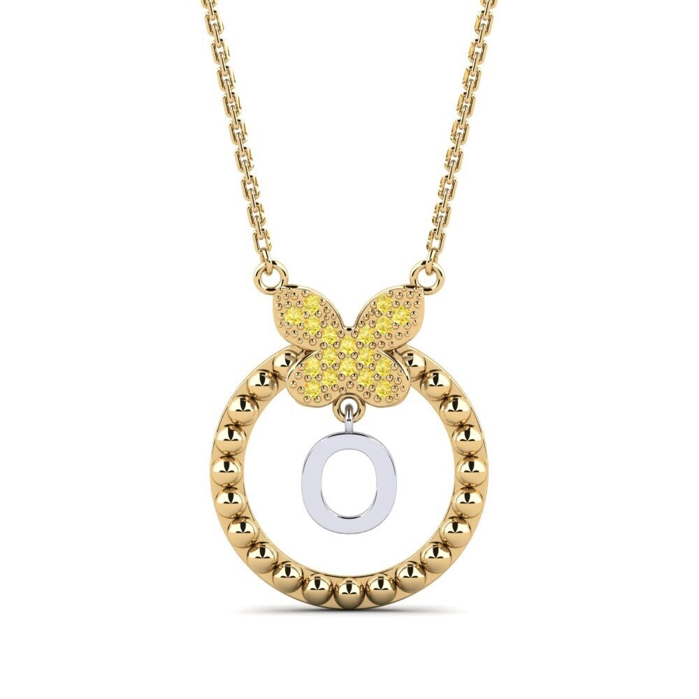 750 Gelb & Weißgold Gelber Saphir Damen halskette Cystite - O