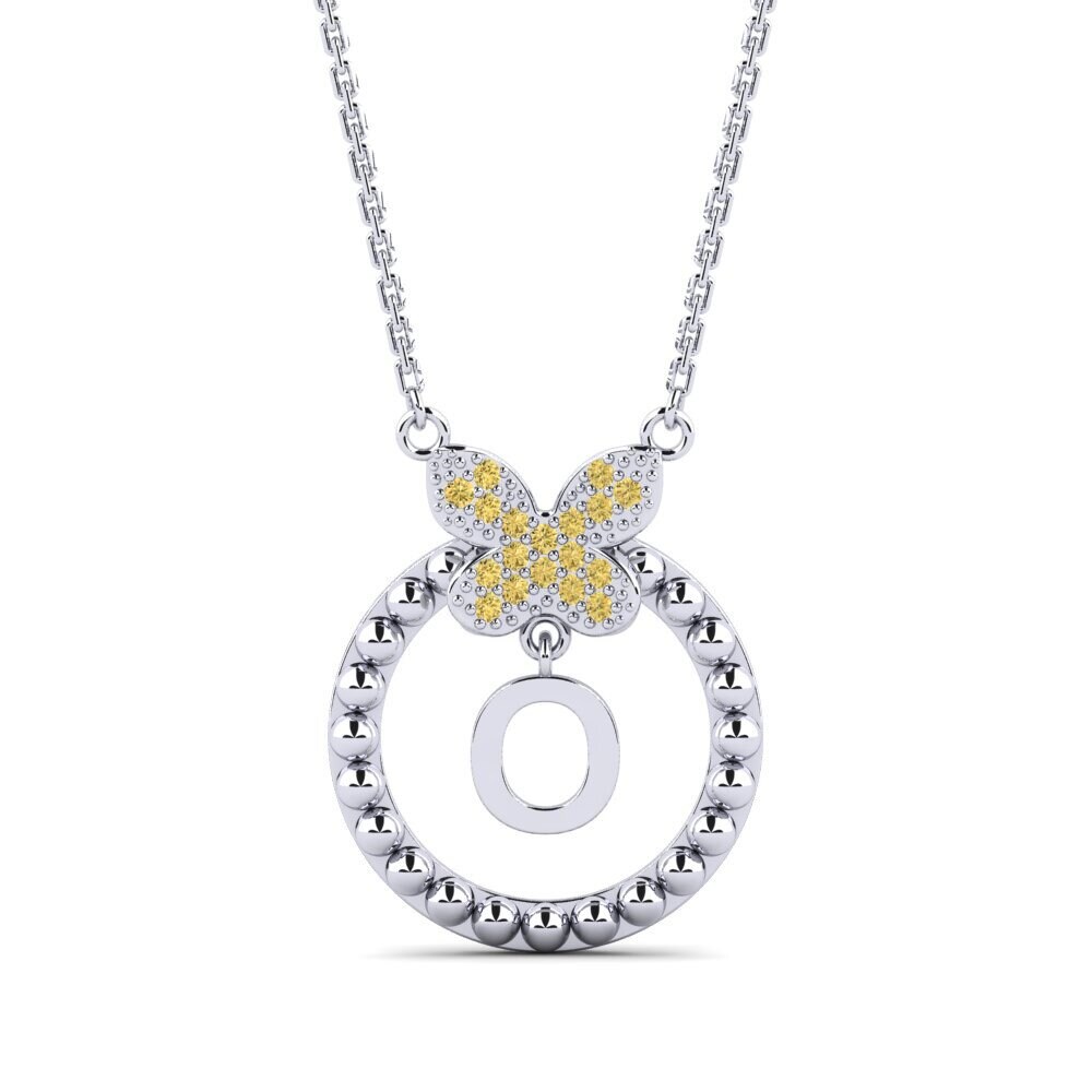Weißgold 375 Gelber Diamant Damen halskette Cystite - O