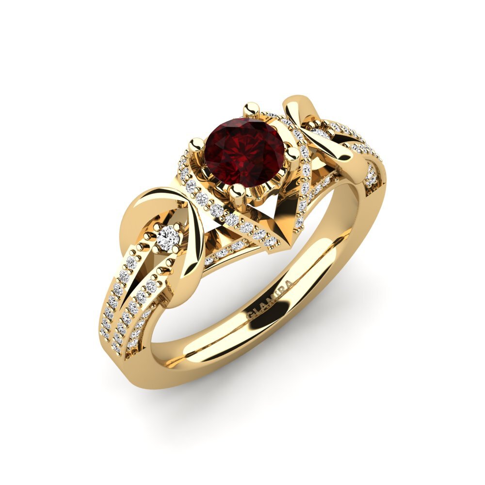 14K Yellow Gold Garnet Bridal Set Crinkly Ring A
