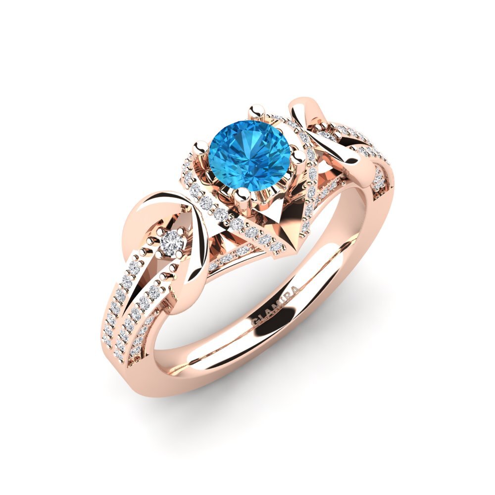 14ct Rose Gold Blue Topaz Bridal Set Crinkly Ring A