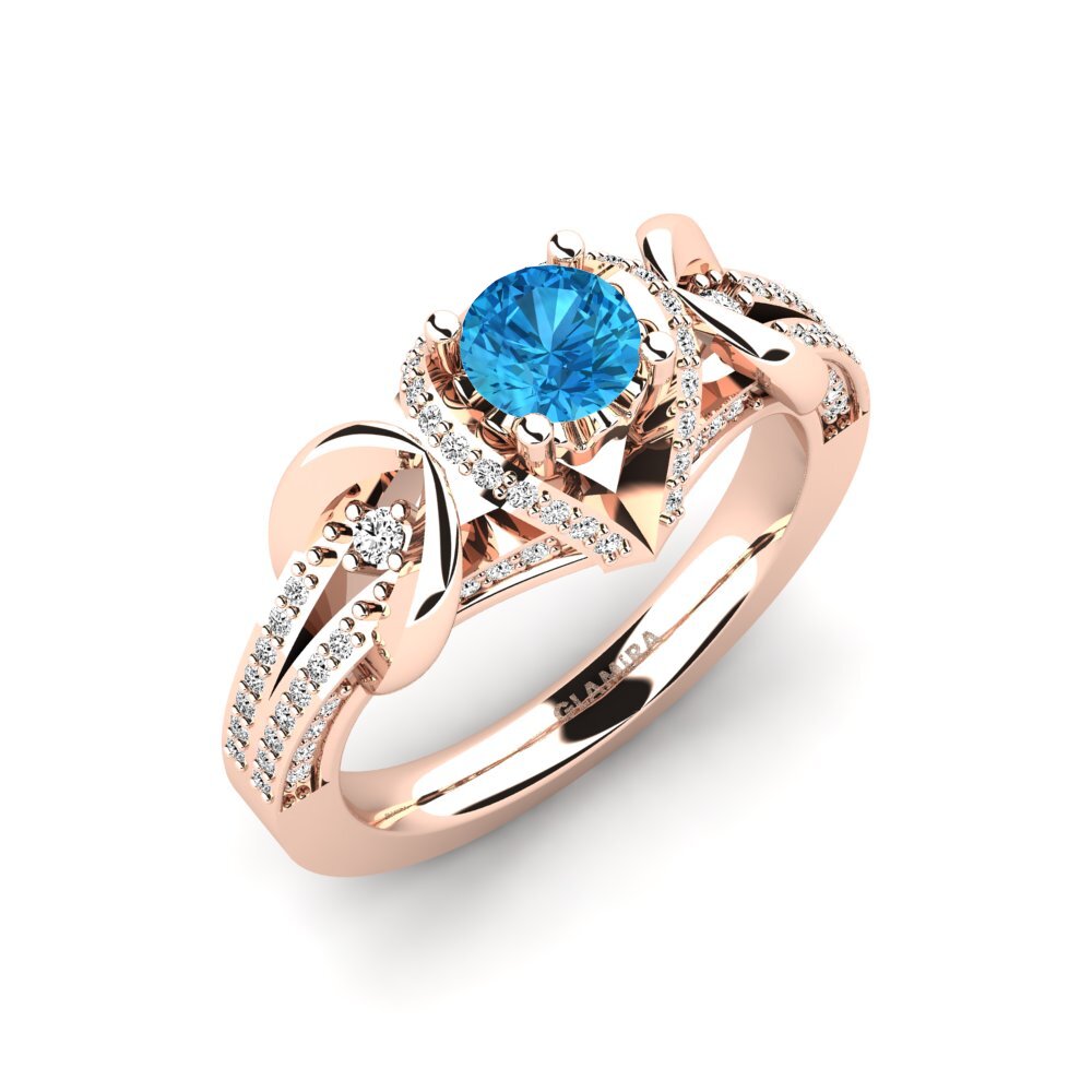14k Oro Rosa Topacio azul Set de Anillos Crinkly Anillo A