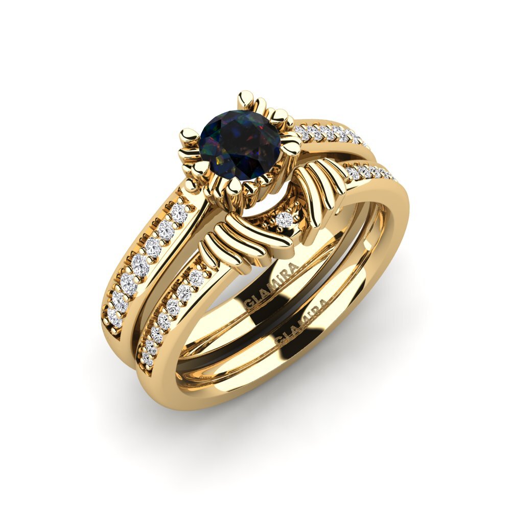 14ct Yellow Gold Black Opal Bridal Set Snazy