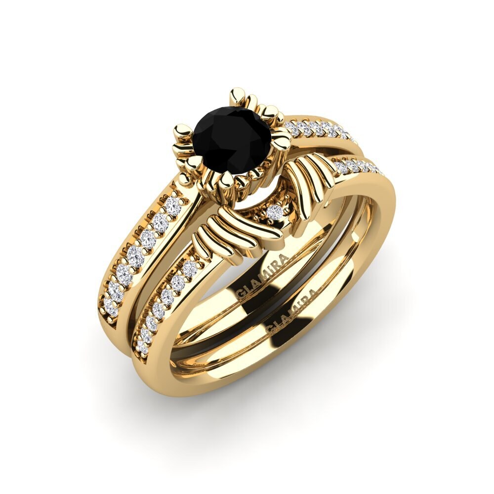 14ct Yellow Gold Black Sapphire Bridal Set Snazy
