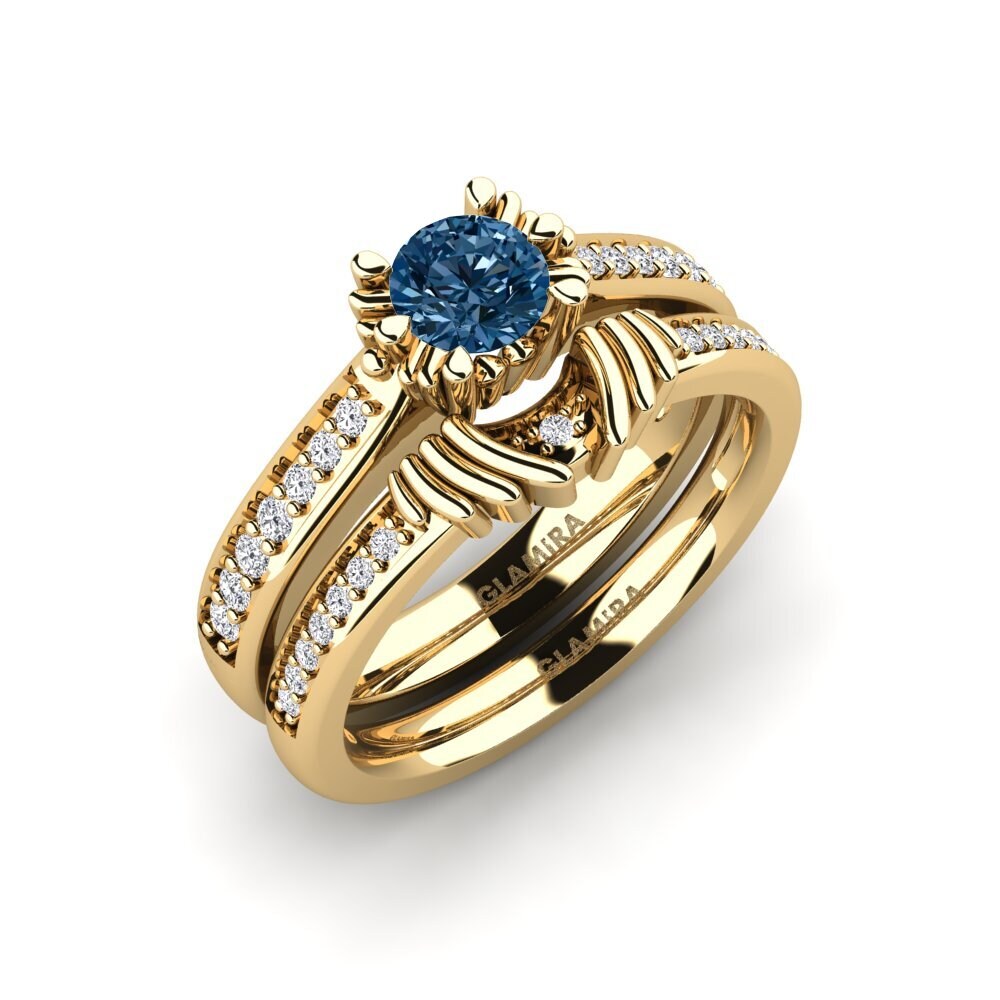9ct Yellow Gold Blue Diamond Bridal Set Snazy