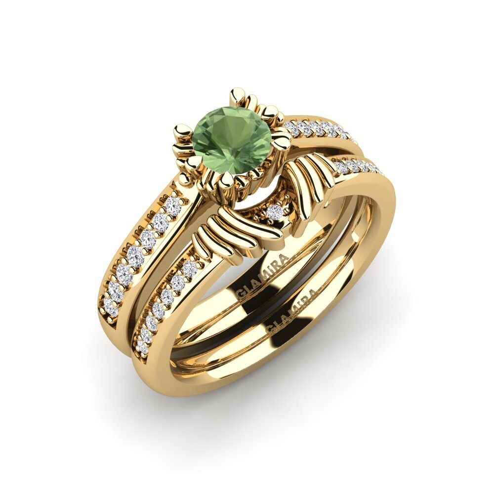 14ct Yellow Gold Green Sapphire Bridal Set Snazy