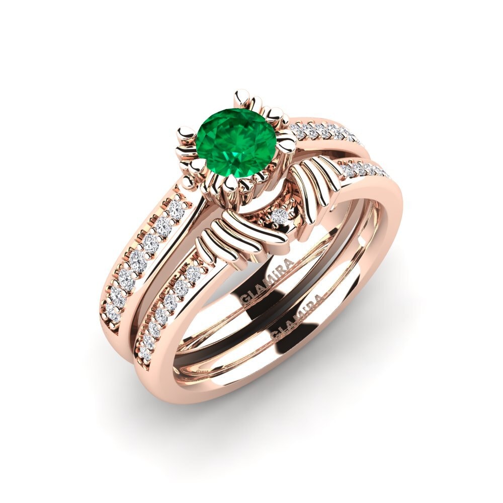 18ct Rose Gold Emerald (Lab Created) Bridal Set Snazy