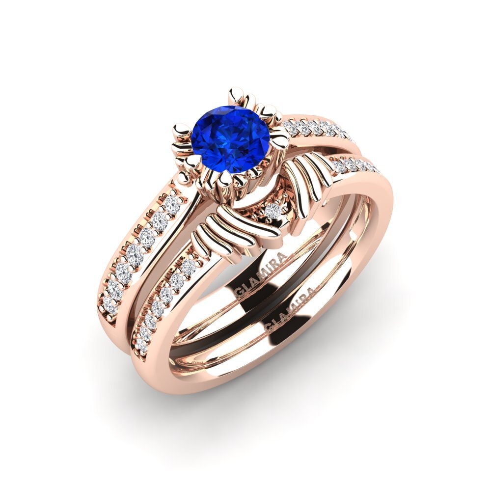 14ct Rose Gold Sapphire (Lab Created) Bridal Set Snazy